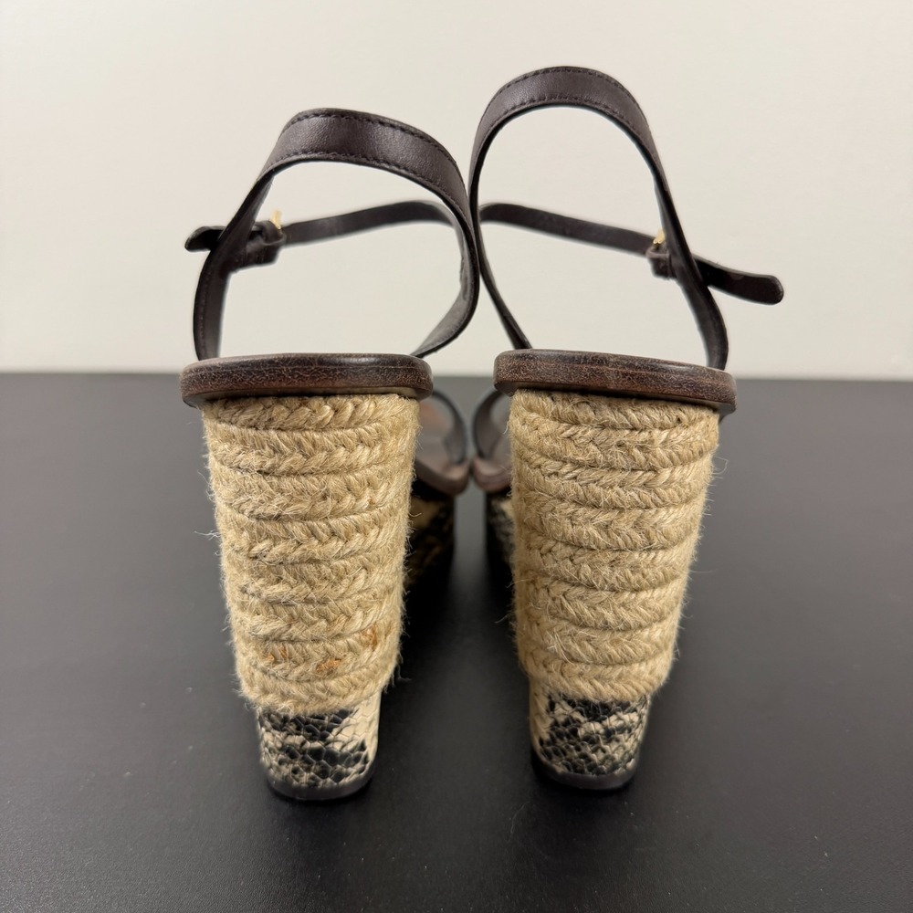 Tory Burch Sandals Womens 8.5M Brown Snakeskin Espadrille Wedge Heels Casual Fun - Picture 9 of 16